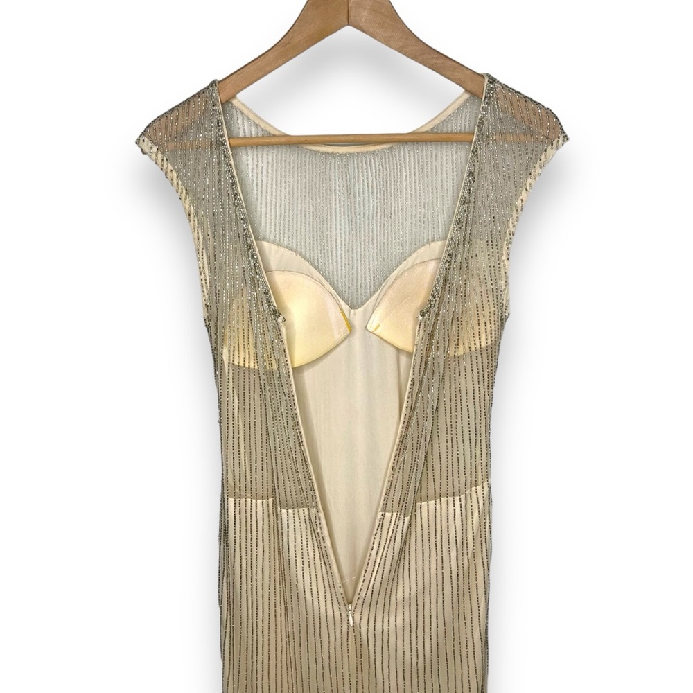 NWOT Parker Black Label Cream Beaded Elegant Floor Length Sheath Gown 6 (AS-IS) - Picture 4 of 11